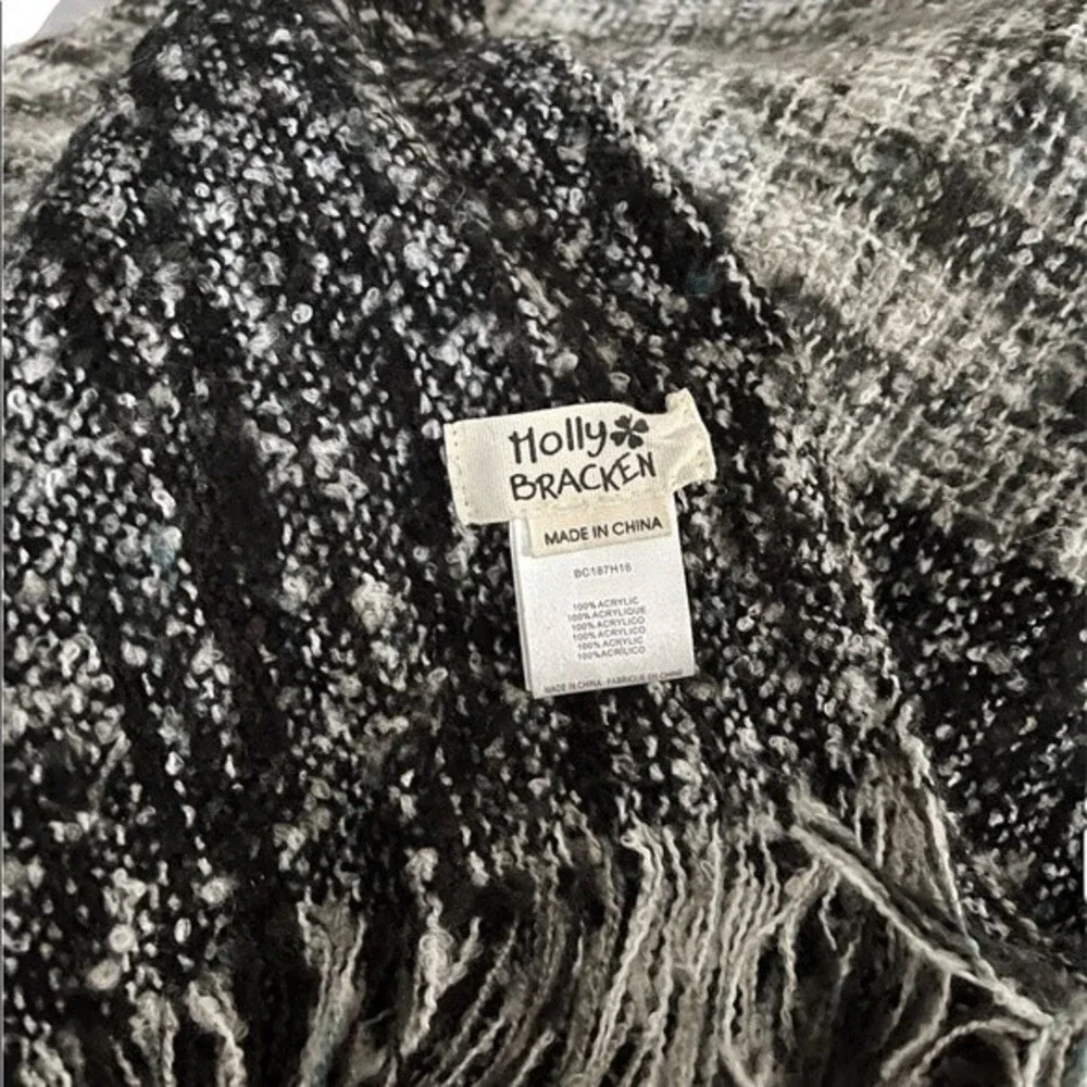 Holly Bracken Scarf Shawl Wrap.Tweed Style Texture in black gray and white
